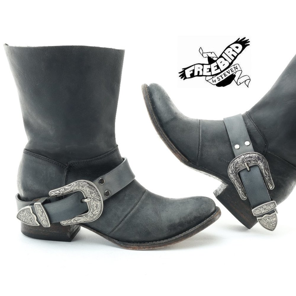 WOMENS FREEBIRD BY STEVEN WESTERN DISTRESSED CHARCOAL SLOUCHY ANKLE BOOTS SZ 9